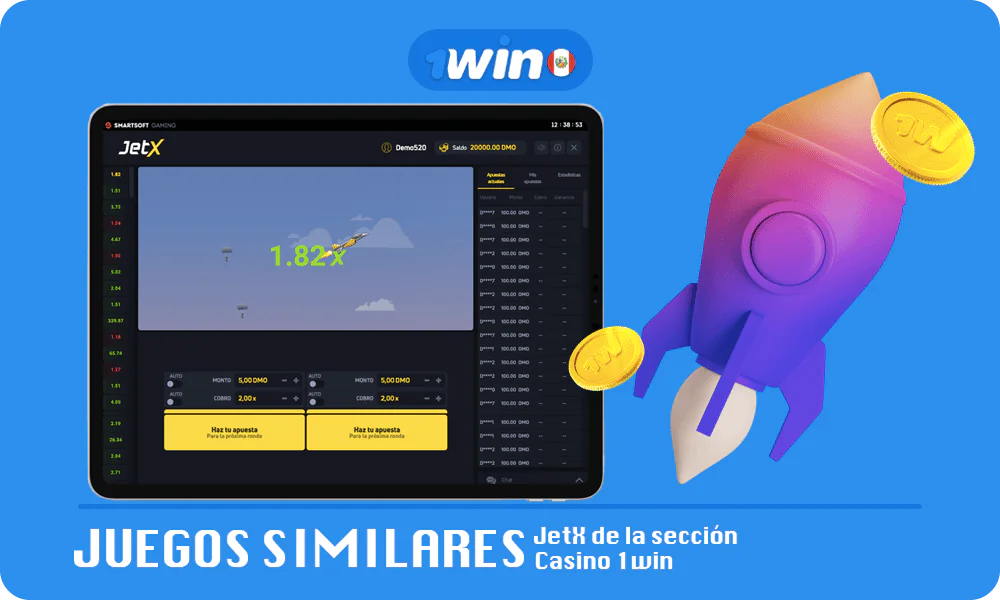 Lista corta con Juegos similares JetX de la sección Casino 1win